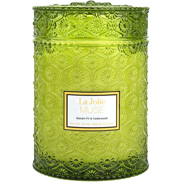 Balsam Fir & Cedarwood Scented Candle, Holiday Candle Gift, Wood Wicked Candle for Home, Large Glass Jar Candle, Long Burning Time, 19.4 Oz