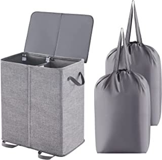 AmazonSmile: Lifewit Double Laundry Hamper with Lid and Removable Laundry Bags, Large Collapsible 2 Dividers Dirty Clothes Basket with Handles for Bedroom, Laundry Room, Closet, Bathroom, College, Grey : Home & Kitchen