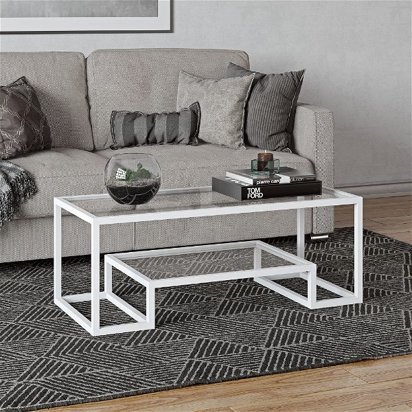 Athena 45'' Wide Rectangular Coffee Table in White Coffee Table 45" Wide White