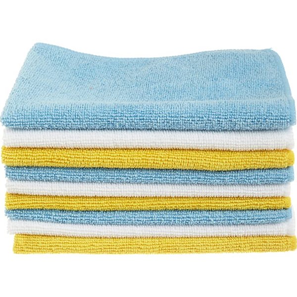 Amazon Basics Microfiber Cleaning Cloths, Non-Abrasive, Reusable and Washable - Pack of 36, 12 x16-Inch, Blue, White and Yellow