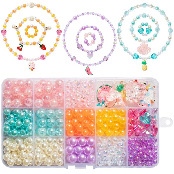 OSNIE Summer DIY Bead Jewelry Making Kit for Kids Girls with Watermelon Pineapple Ice Cream Strawberry Peach Cherry Y2K Beads and Charms for Bracelets Rings Necklaces Creativity Art Crafts, 400Pcs+
