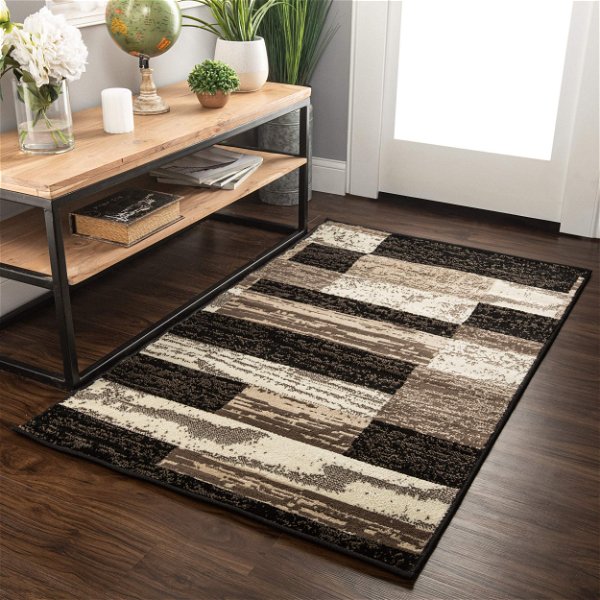 BNM Contemporary Patchwork Pattern Area Rug, Perfect Hardwood, Tile, or Carpet Cover, Ideal for Bedroom, Kitchen, Living Room, Entryway, or Office, Luxury Home Decor, 3' x 5', Chocolate 3 ft. x 5 ft. Rectangular A Chocolate