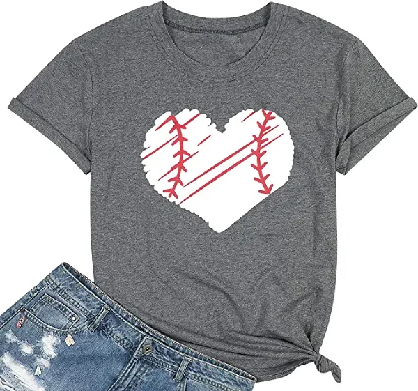 MYHALF Women Baseball Heart T-Shirt Cute Graphic Tee Shirts Casual O-Neck Tee Shirt at Amazon Women’s Clothing store