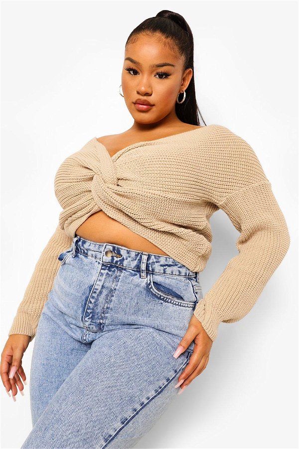 Plus Twist Front Knitted Sweater | boohoo