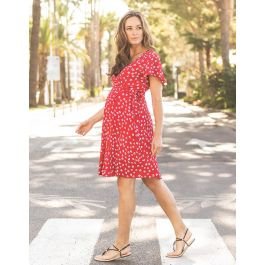 Red Floral Wrap Maternity Dress