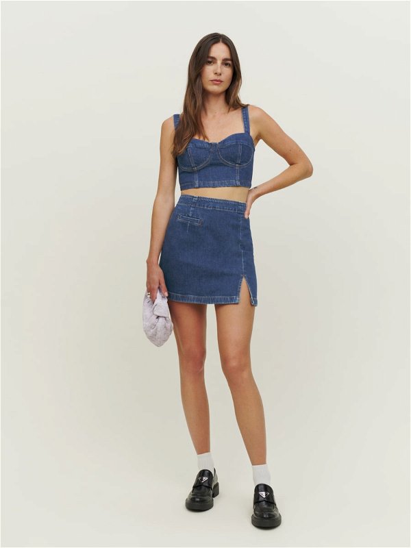 Freda High Rise Mini Skirt - Sustainable Denim | Reformation