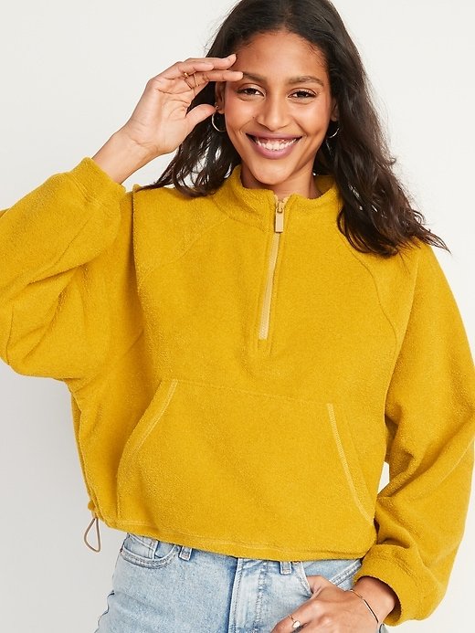 Long-Sleeve Half-Zip Oversized Textured Sweatshirt for Women | Old Navy