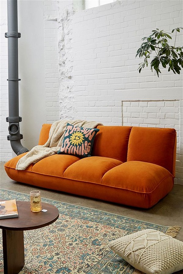 Theo Orange Velvet XL Sofa Bed | Urban Outfitters UK