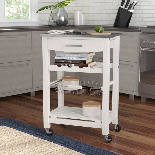 Macy 22.88'' Kitchen Cart with Stainless Steel Top and Locking Wheels