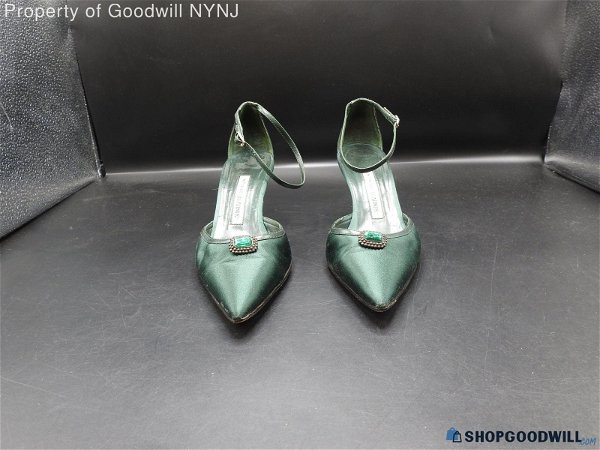 Manolo Blahnik Green Satin Jewel Pumps Size 39.5 - shopgoodwill.com