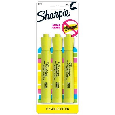 3pk Highlighters Tank Smear Guard Chisel Tip Yellow - Sharpie