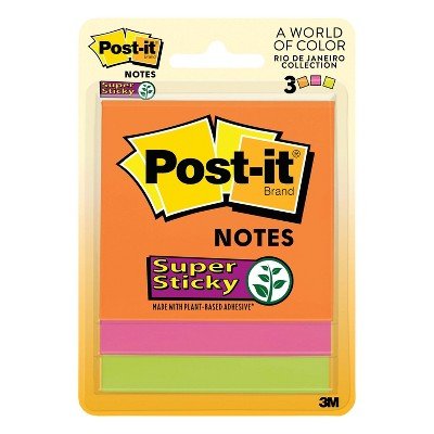 Post-it 3pk 3&#34; x 3&#34; Super Sticky Notes 45 Sheets/Pad - Rio de Janeiro Collection