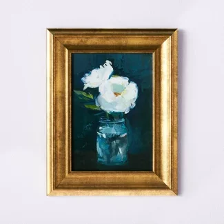 11" X 14" Floral Arrangement Framed Wall Canvas Gold/navy - Threshold™ Designed With Studio Mcgee : Target