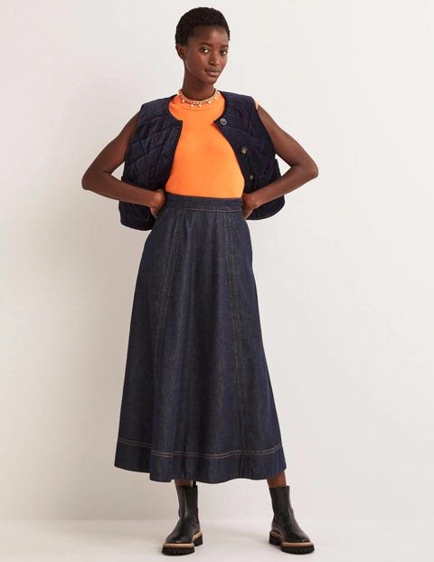 Panelled Denim Midi Skirt - Indigo | Boden UK