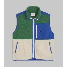 Green, Ecru and Blue Boucle Wool Zip Fleece Vest