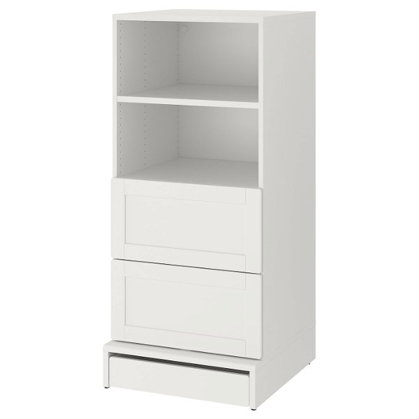 SMÅSTAD / UPPFÖRA Bookcase, white with frame/with 2 drawers, 235/8x243/4x531/2"
