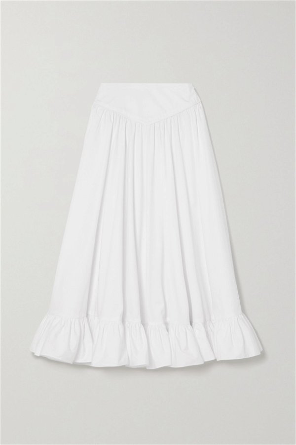 BATSHEVA - Ruffled cotton-poplin midi skirt
