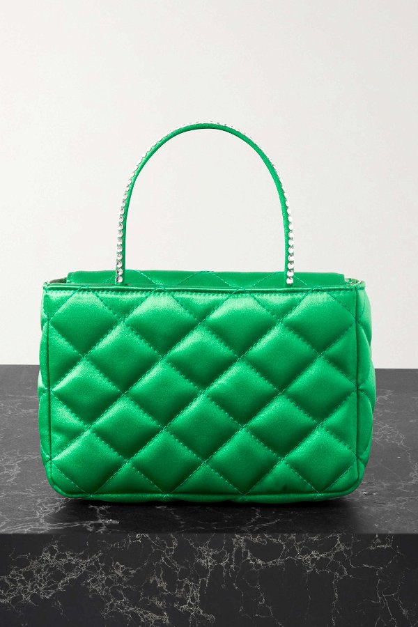 Green Betty mini crystal-embellished quilted satin tote | AMINA MUADDI | NET-A-PORTER