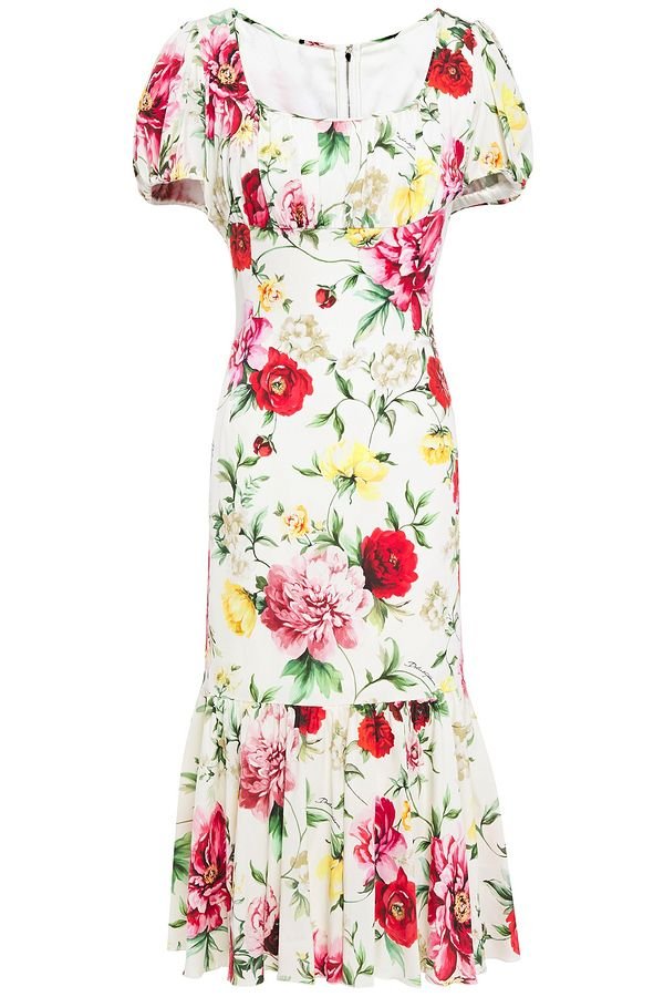 DOLCE & GABBANA - Fluted floral-print silk-blend midi dress