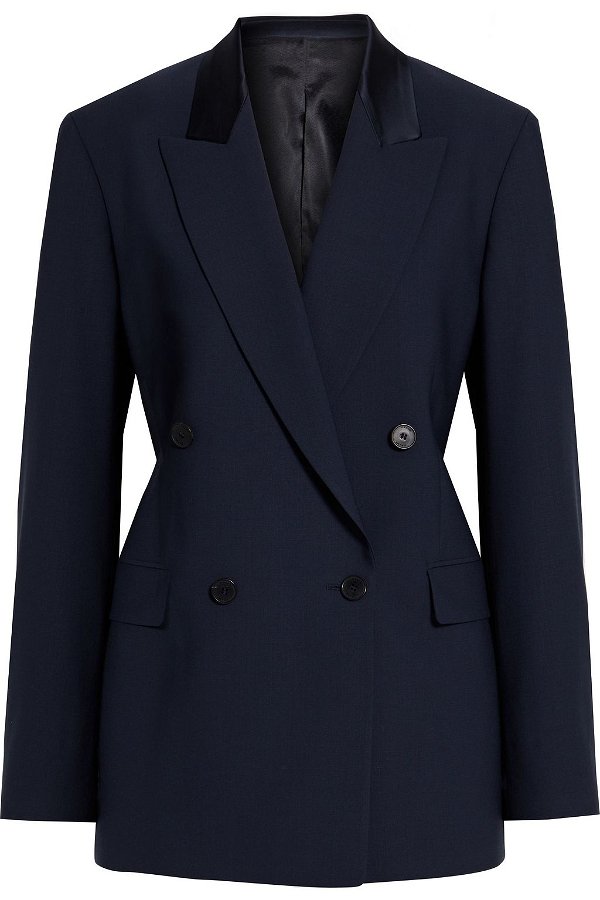 Navy Double-breasted wool-blend blazer | Sale up to 70% off | THE OUTNET | FRAME | THE OUTNET