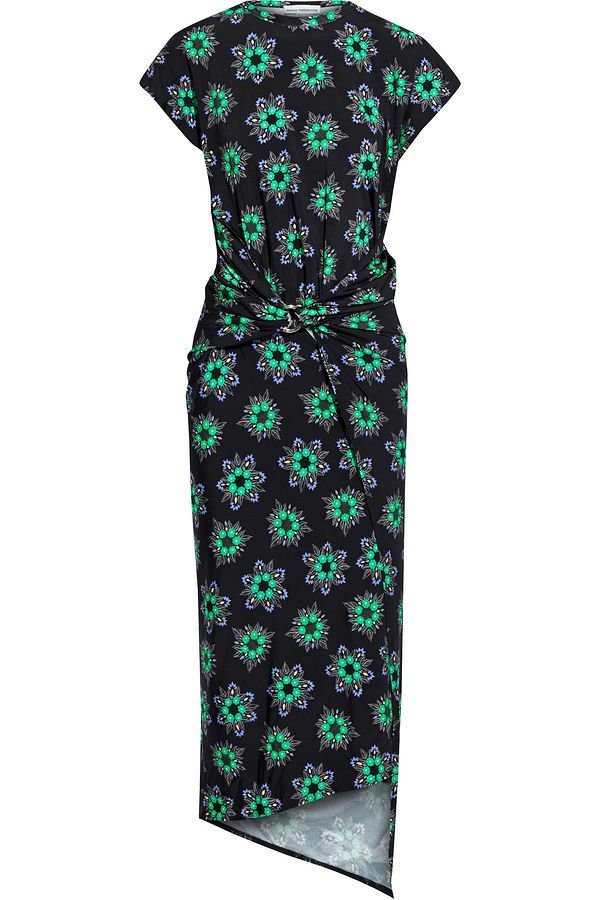 PACO RABANNE - Ring-embellished floral-print stretch-jersey midi dress