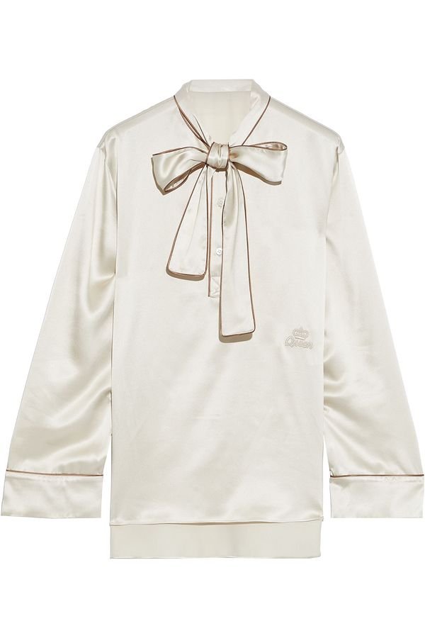 DOLCE & GABBANA - Pussy-bow embroidered silk-satin blouse