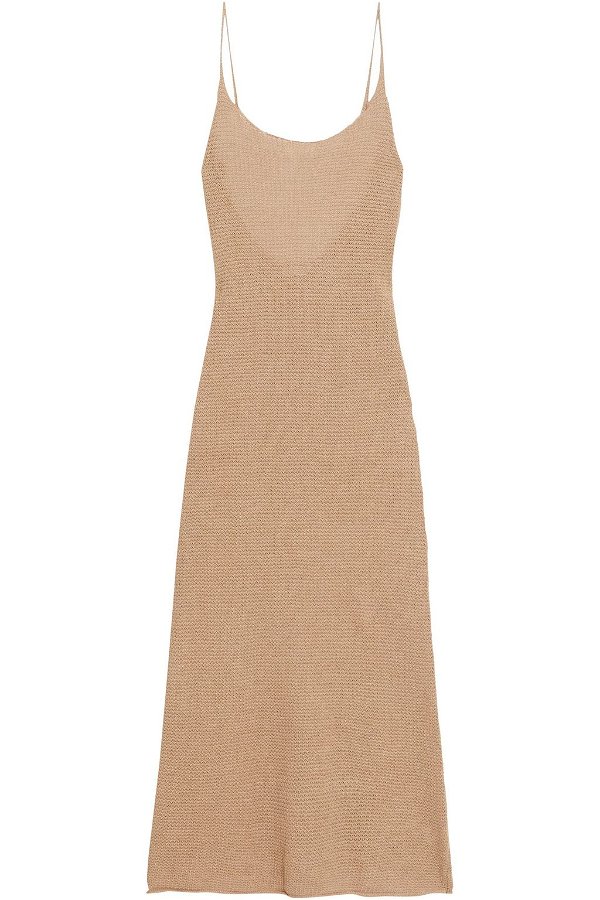 Sand Open-back crochet-knit linen midi dress | Sale up to 70% off | THE OUTNET | ONIA | THE OUTNET