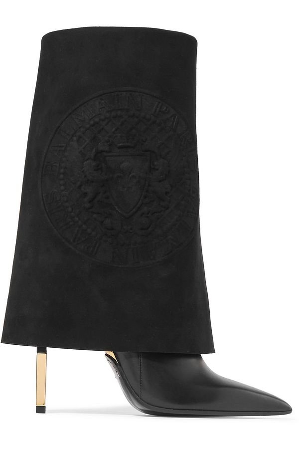 BALMAIN - Babette logo-embossed suede and leather boots
