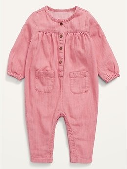 Pink Jean Uitlity Jumpsuit fo Baby